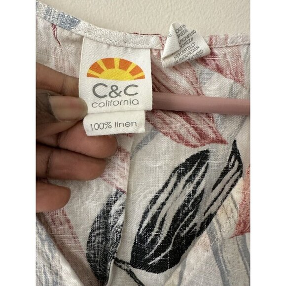 C&C California 100% Linen Tropical  Floral Print Dress Size L - Picture 3 of 9